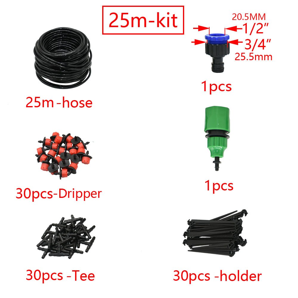50M-5M DIY Drip Irrigation System Automatic Watering Garden Hose Micro Drip Watering Kits with Adjustable Drippers: 25M