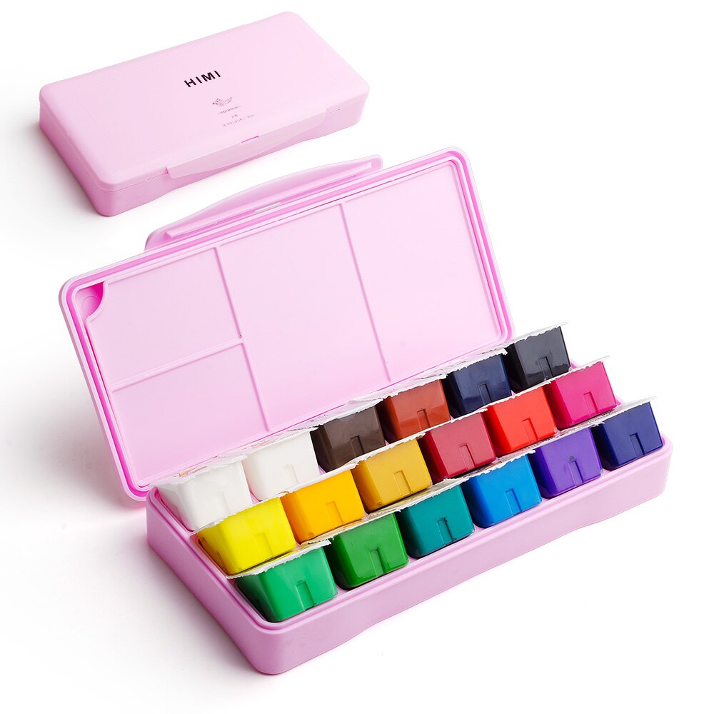 18/24 farver 30ml gouache akvarel maling sæt unikke gelé kop gouache maling til studerende kunstnere forsyninger: 18 farver lyserød kasse