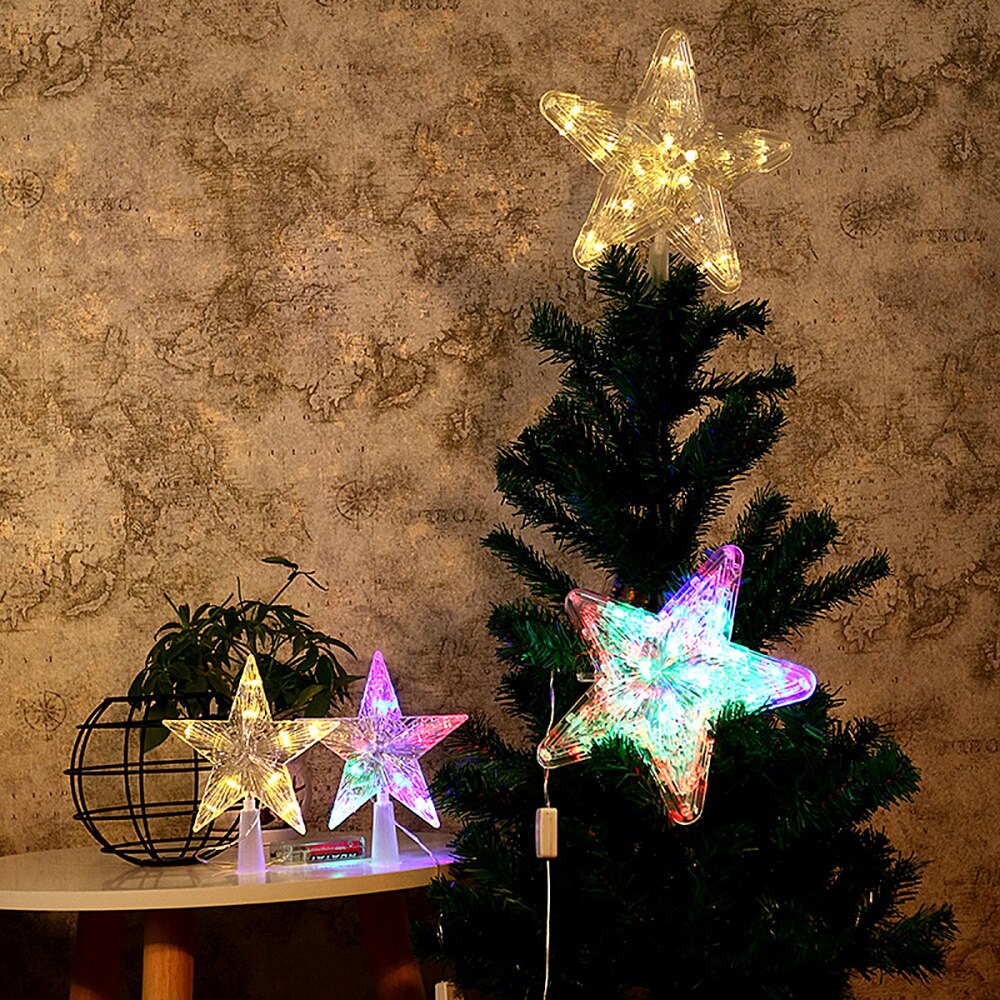 LED Christmas Tree Topper Glowing Treetop Star Lights Home Decor Party Supplies (Warm White 30LEDs)