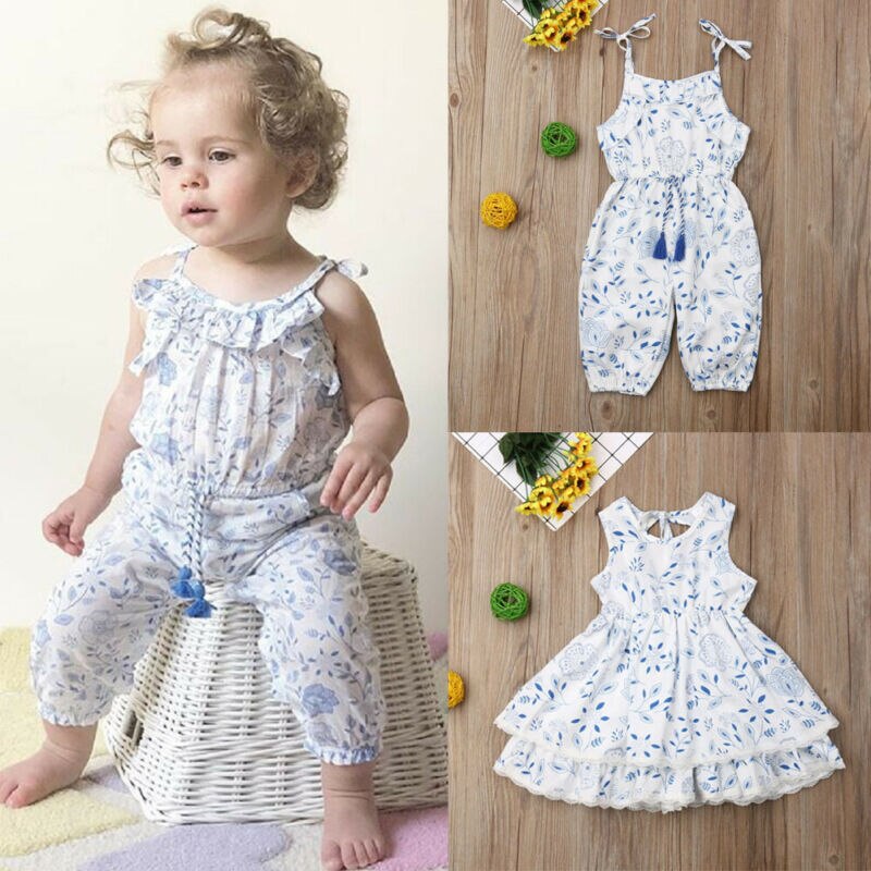 Småbørn børn baby piger blomstret tøj ærmeløs romper kjole i ét stykke outfit