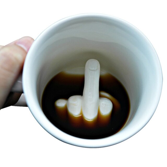 Taza de estilo de dedo medio blanco, para mezclar café, leche, taza divertida de cerámica, taza de agua de capacidad de 300ml: Default Title