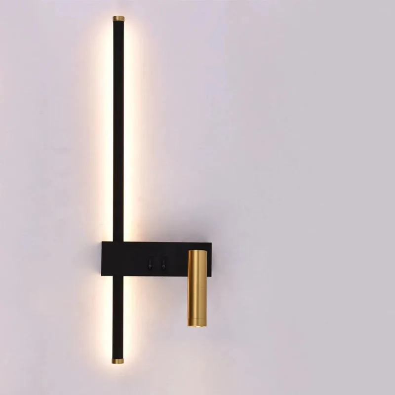 Lese- med bryter minimalistiske vegglamper soverom nattbordslamper nordiske hovedsoverom linjebakgrunnsvegglamper: Varm hvit / 4w