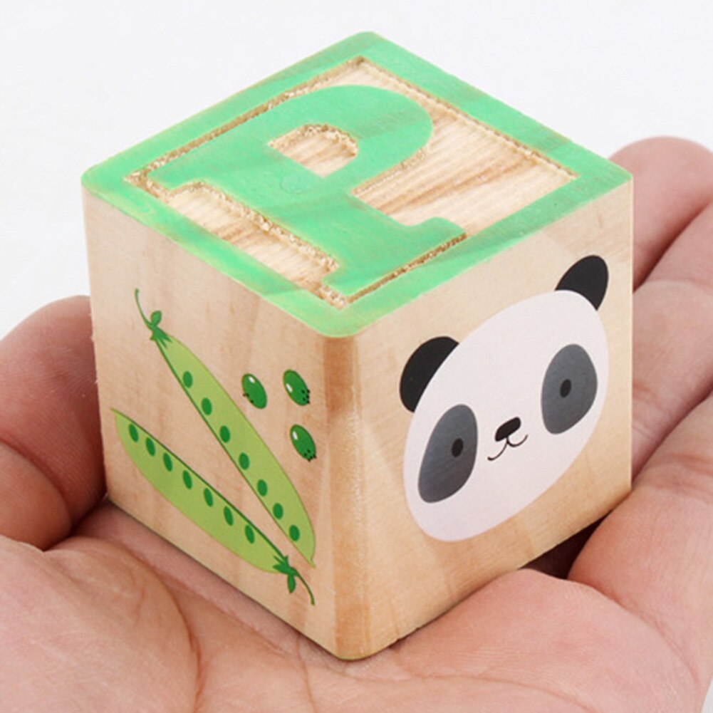 26Pcs Alphabet Fruit Animal Number Wooden Building Block Cube Education Kids Toy Intelligence Develop Toys