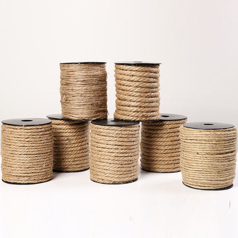 Cuerda de Yute Natural de 1mm, 3mm, 4mm, 5mm, 6mm, 8mm y 10mm, cordón de macramé para decoración del hogar, decoración para de rascado de mascotas, manualidades DIY