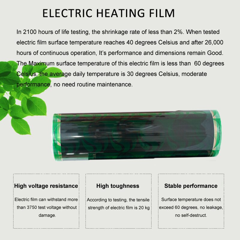 50 cmx 0.5m/2m/4m infraröd uppvärmning film 220v elektrisk varmt golv systemet värmefolie matta golvvärme kolfilm värmare