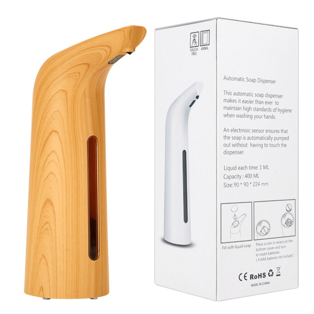 400ml Touchless Gel Dispenser Infrared Sensor Hand Wash Dispenser Kitchen Bathroom Automatic Hand Washing Tool: Light Wood Grain