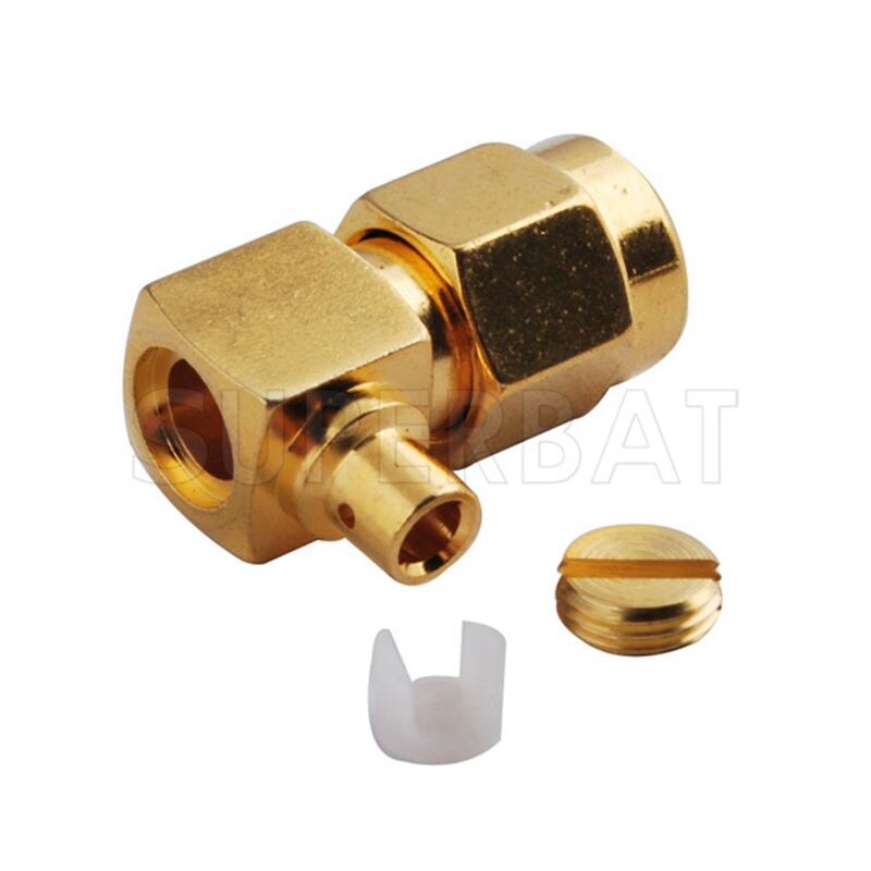 Superbat 10pcs RP-SMA Connector Solder Male(female pin) Right Angle for Semi-rigid Cable.086&#39;&#39;,RG405