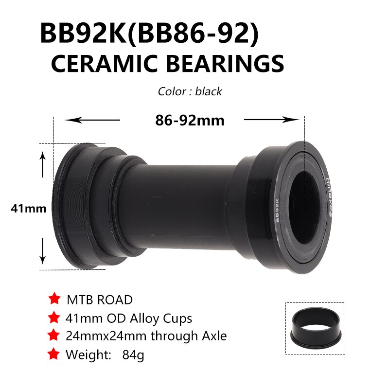 BB91 BB92 BSA30 Ceramic Bearing Bottom Bracket Sealed Bearing Thread/Press-in for Shimano SRAM 24-22mm MTB Road Bike Cranksets: BB92K(black)