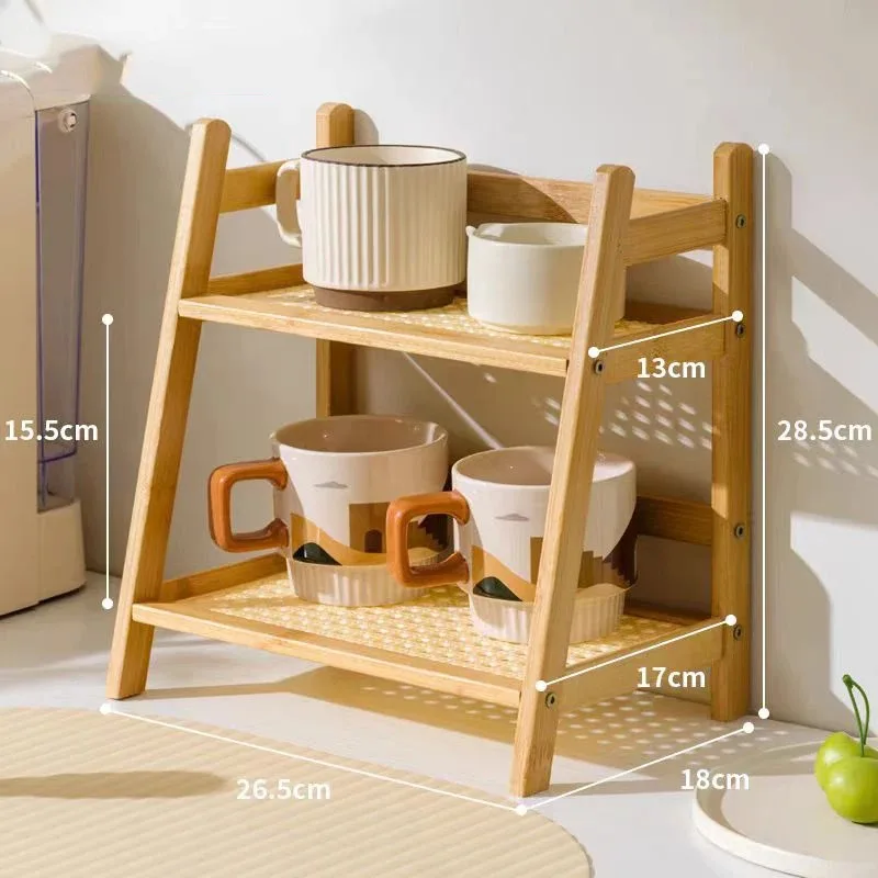 Bambus Doppelschicht Rack Offener Typ Blumentopf Ständer Schreibtische Lagerung Organizer Kleinigkeiten Lagerregal Schreibtisch Kaffee Bar Theke Regal: Black
