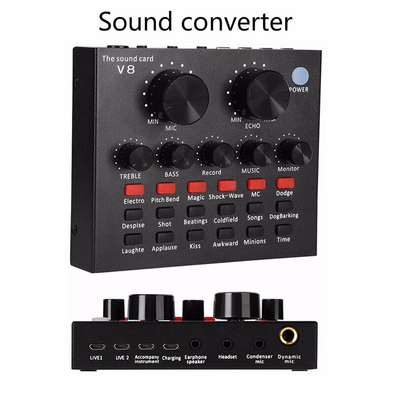 6 Modus Opties/6 Soorten Gameplay/3 Soorten Voice Veranderingen Geluidskaart Voice Changer V8 12-Mode Cool Live Geluidskaart