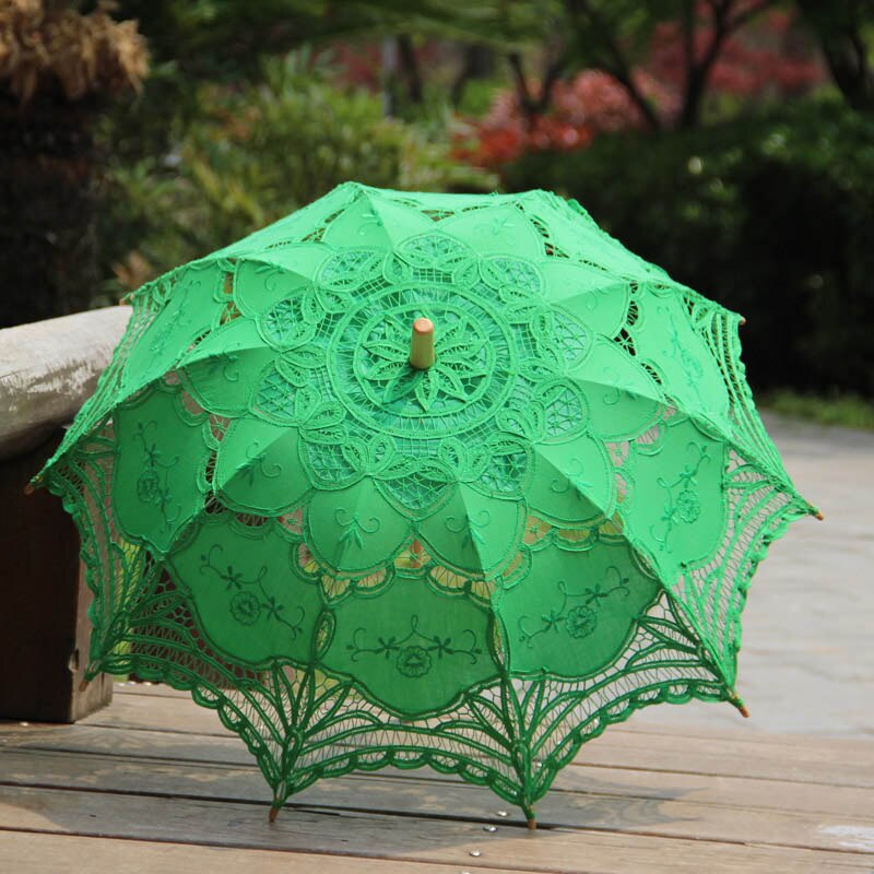 Forest Wedding Party Decoration Bride Photo Shoot Prop Handmade Battenburg Lace Parasol Bride Party Sun Umbrella: Green