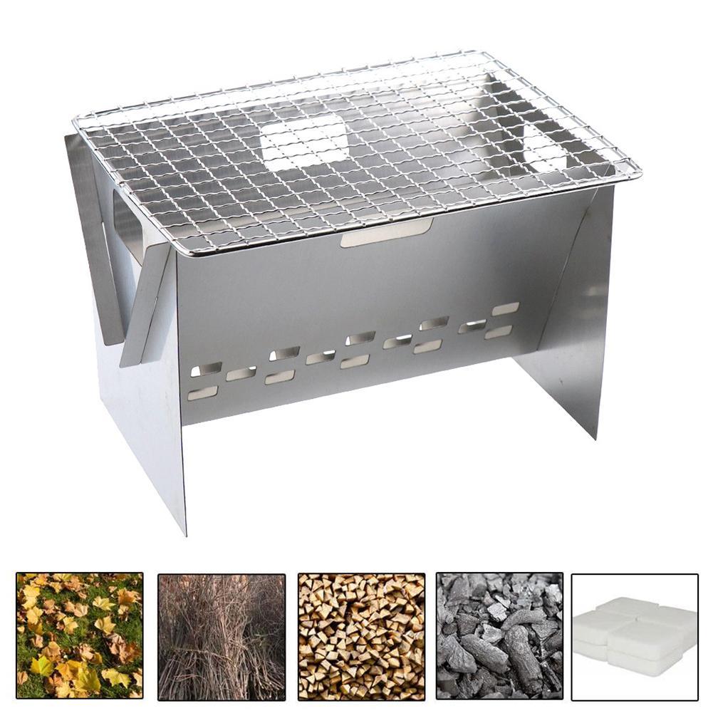 Steel Barbeque Stove Folding BBQ Grill Portable Outdoor Camping Picnic Wood Fire Burning Stove Charcoal Grill