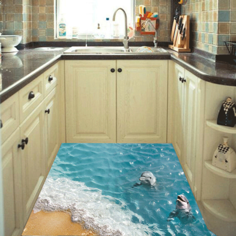 3D Stickers 3D Blue Sea Floor Wall Sticker Decal Beach Waterproof Removable