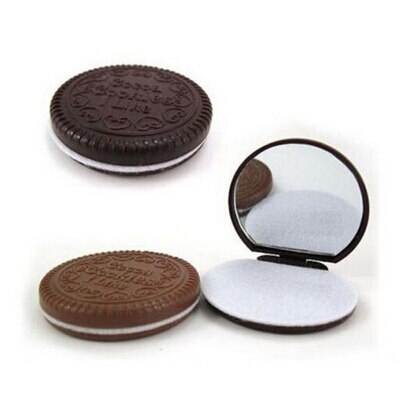 Kvinder makeup værktøj lomme spejl makeup spejl mini mørkebrun sød chokolade småkage formet med kam dame