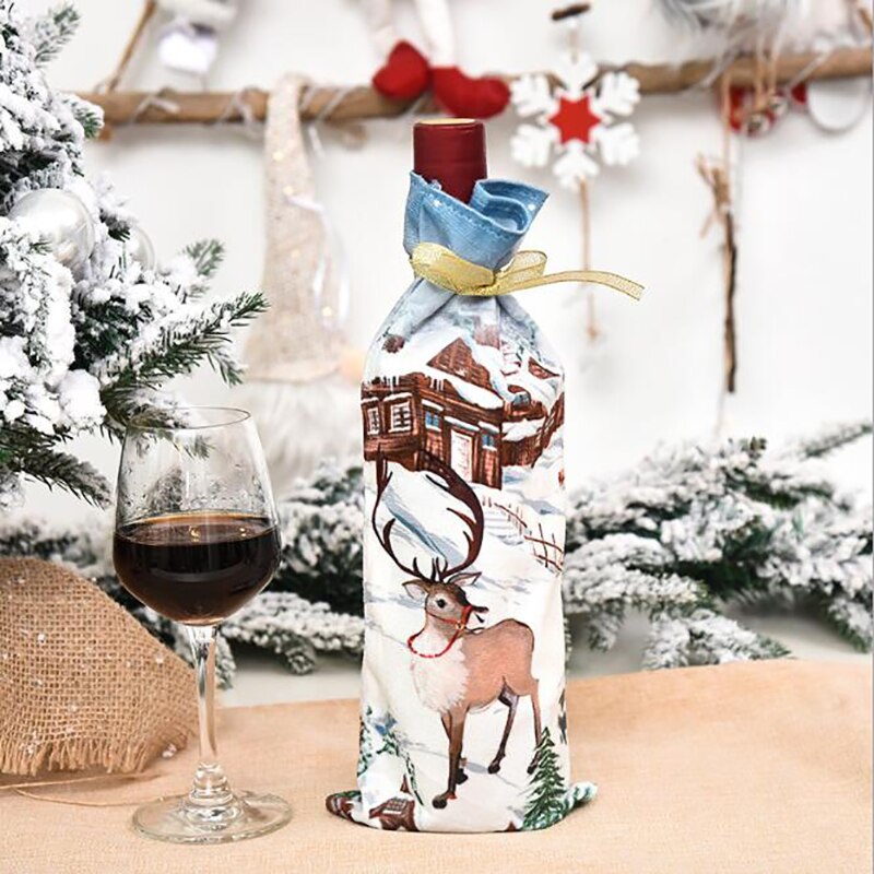 Wine Bottle Decoration Bag Christmas Decoration Old Man Doll Wine Bottle Cover Christmas Decorations Santa Claus: Light Blue