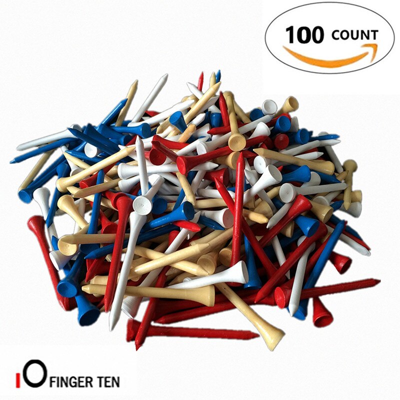 Golf tees træ 100 stk / sæt 70mm 2 3/4 tommer til driving range blå rød hvid træ blandede farver klub træningshjælp golf tee holder: Blandet 100 tæller