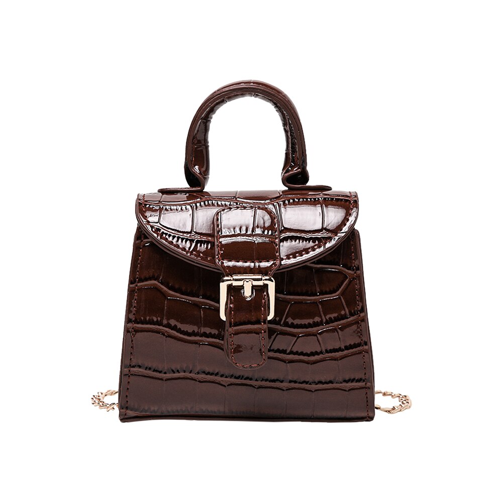 Mini petit sac carré nouvelle en cuir PU femmes sac à main Vintage Crocodile motif chaîne épaule sac de messager: Café