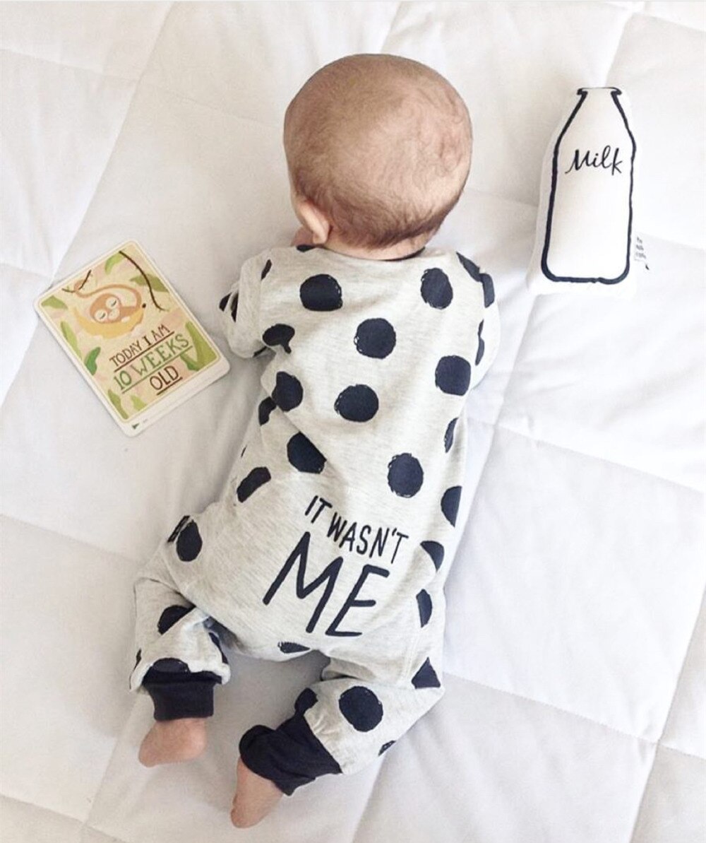 Neugeborenen Baby Jungen Mädchen Infant Kleidung Herbst langarm Dot und Brief Kleinkind Overall Kleidung Outfits