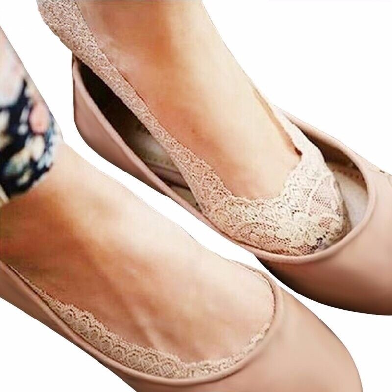 Calcetines invisibles de algodón antideslizantes para mujer, medias tobilleras de encaje, calcetines invisibles para mujeres y niñas, antideslizantes, 5 pares