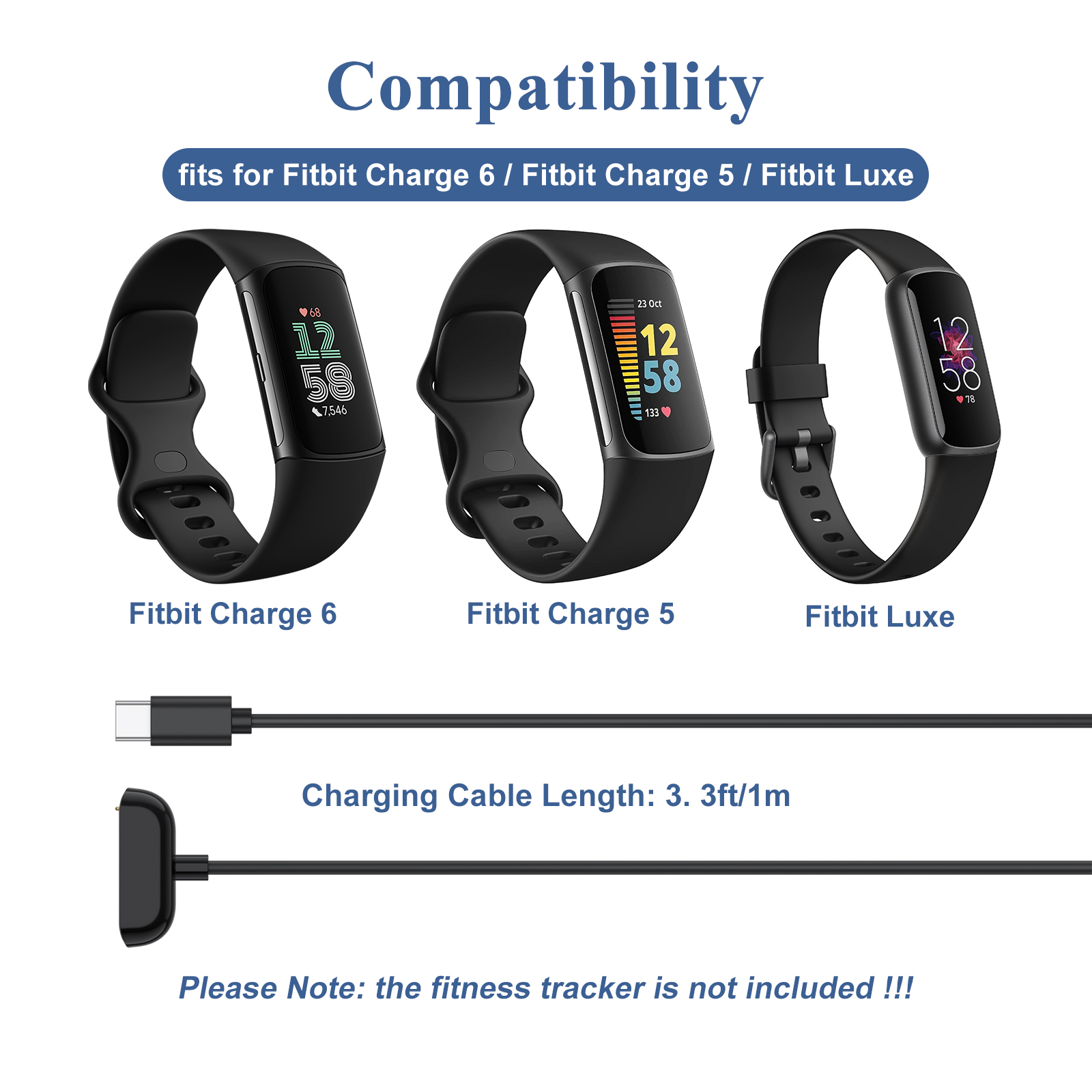 Cargador de reloj tipo C para Fitbit Charge 5 6, Cable de carga magnético para Fitbit Luxe, accesorios adaptadores de base de carga portátil