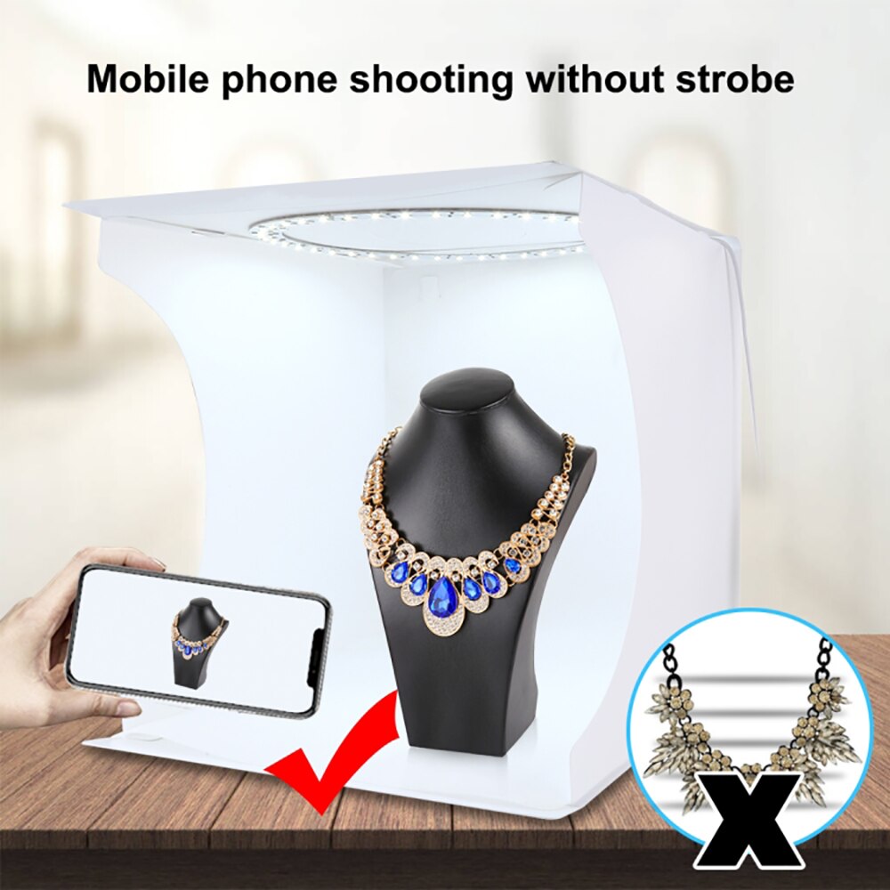 Folding Portable Mini Ring Lightbox Photo Studio Box Photography Tent Box Kit with 6 Backdrops Shooting for Jewelry Accessories