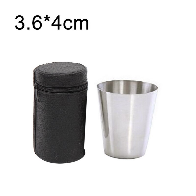 Bärbart rostfritt stål polerat vin dricksglas glas kopp kärl 4 st / set med läder täckväska väska bärväska barware: A
