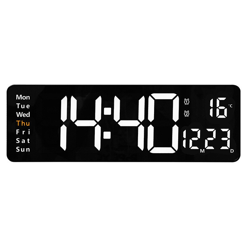 Horloge murale numérique avec télécommande, grand écran Led, Date, semaine, température, heure, compte à rebours, alarme, décoration pour la maison et le bureau,: White temperature