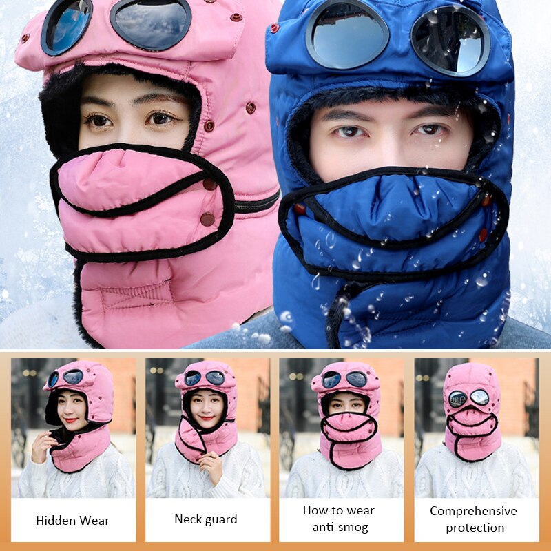Winter Warme Muts Met Bril Multifunctionele Lei Feng Hoed Koude-Proof Plus Fleece Hat Riding Warm Katoenen Muts Winddicht nek Hoed