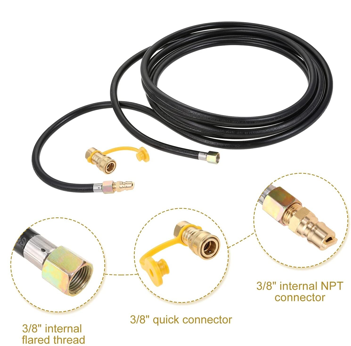 1set 20 feet Propane Quick-Connect Hose with 3/8 Inch Gas Quick Disconnect Plug Connect Valve fit for Low Pressure System