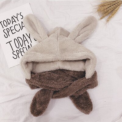 Vinter barn söt björn öra plysch kepsar pojkar flickor varm tjock mössa scarf integrerad hatt: Beige