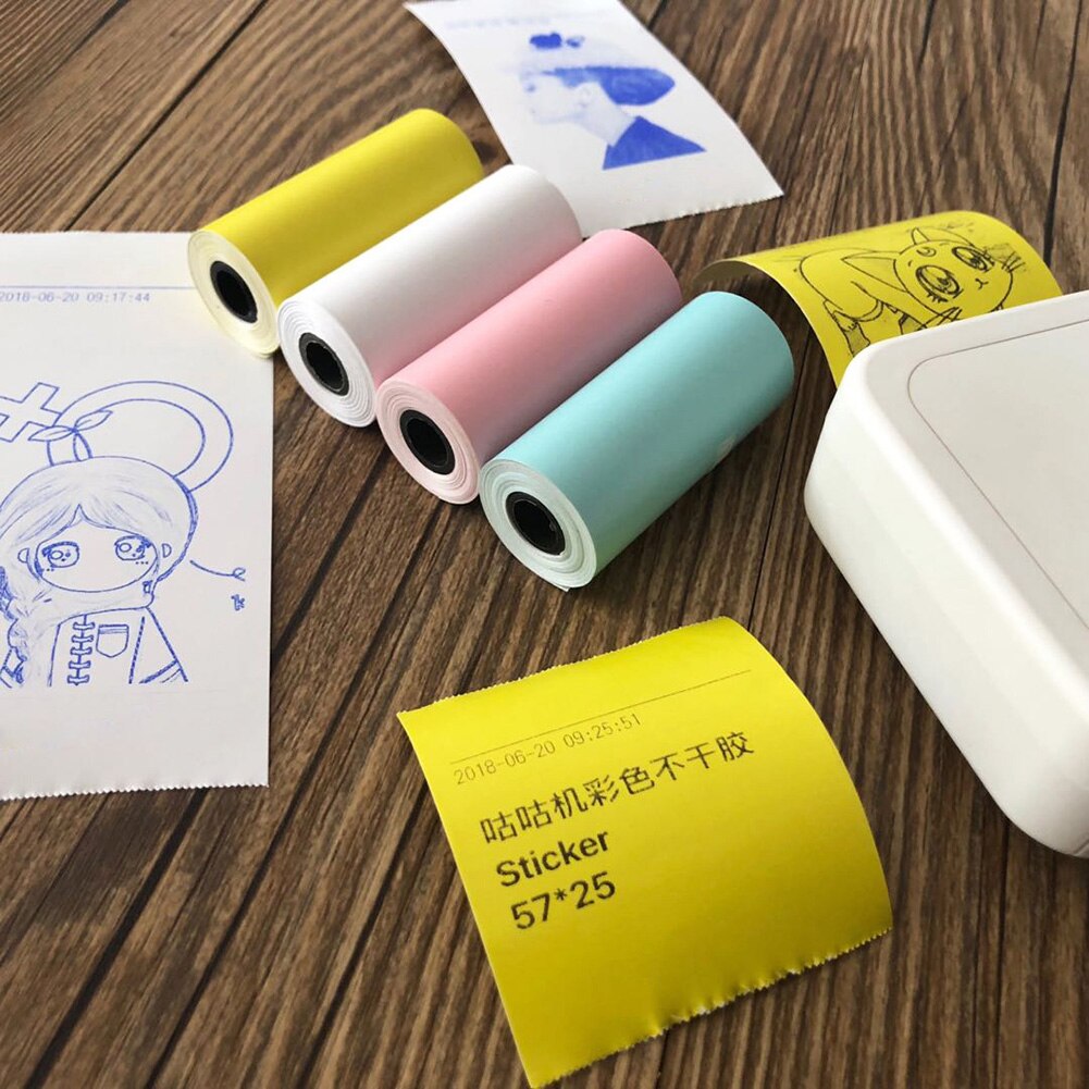 4 Pcs/set Bill Receipt Paste Photo Roll Colorful Durable Portable Thermal Sticker Printing Paper Continuous Self Adhesive