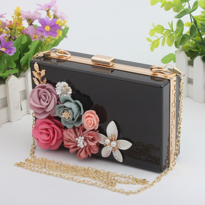 Sacs de soirée pour femmes, sac à main de luxe pour fête de mariage, sac à bandoulière Transparent pour mariée, pochette à chaîne transparente: black