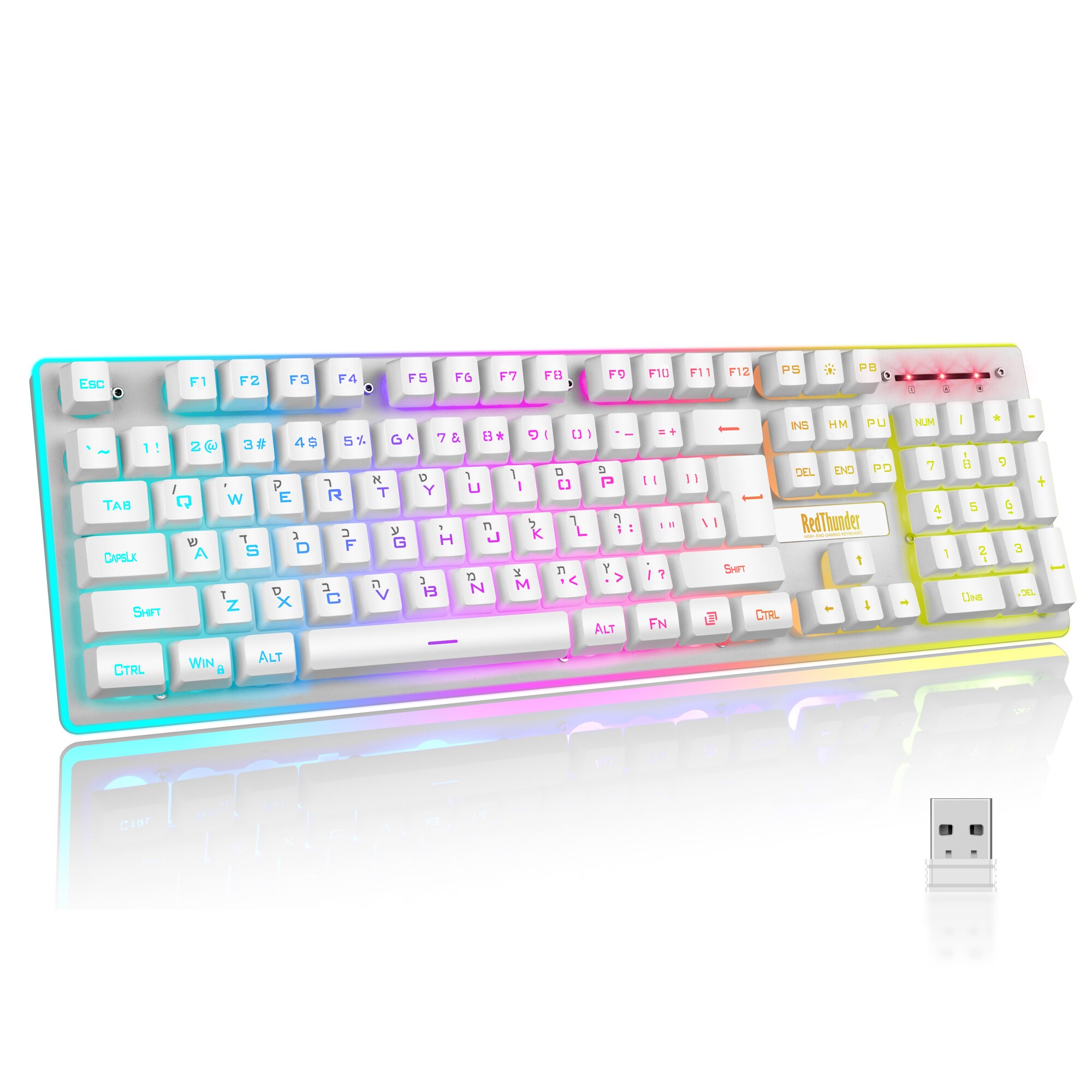 RedThunder-teclado inalámbrico K10 para juegos, recargable, sensación mecánica, retroiluminado con LED, 2,4g, para PC, Mac, PS: White IS layout