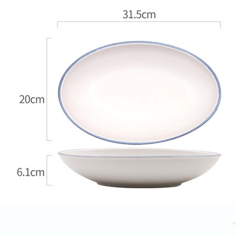 FANCITY Oval Long Fish Plate Household Steamed Fish Plate Nordic Commercial Restaurant Ceramic Japanese Large Dish Deep: 5