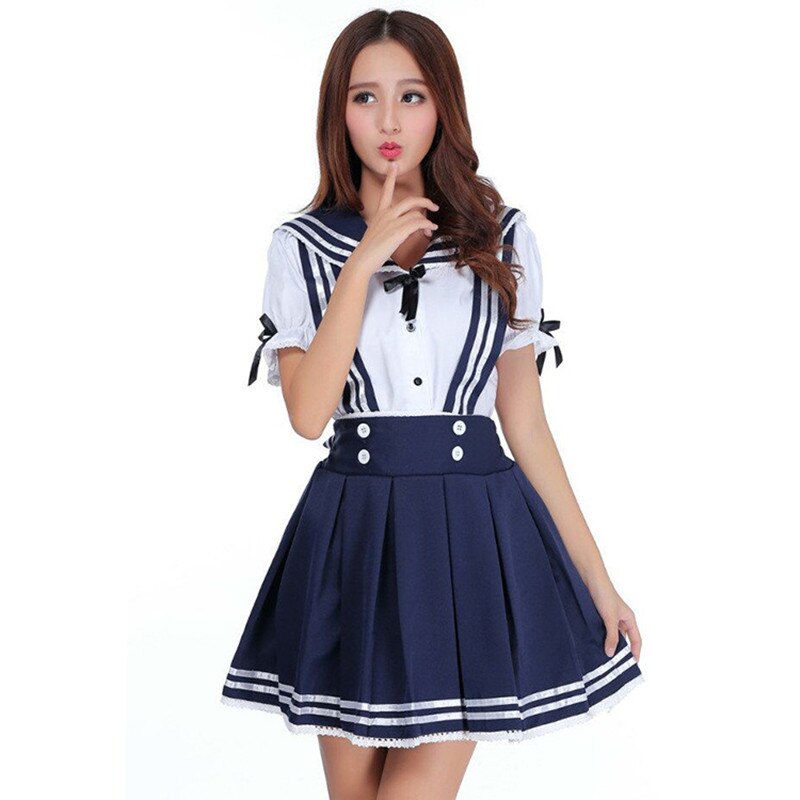 Japanse matrozenpak studenten vrouwen schooluniform meisjes kostuum costmer matrozenpak zomer marineblauw shirt + rok