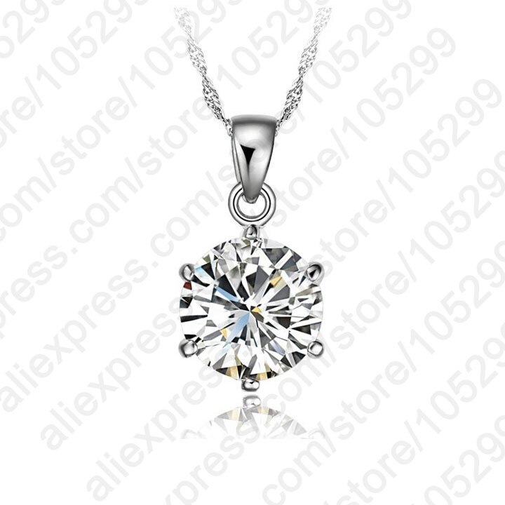 Cheapeat! 925 Sterling Zilveren Ketting Vrouwen Cadeau Bruiloft Sieraden 6 Claw Cubic Zirkoon CZ Hanger Engagement: White