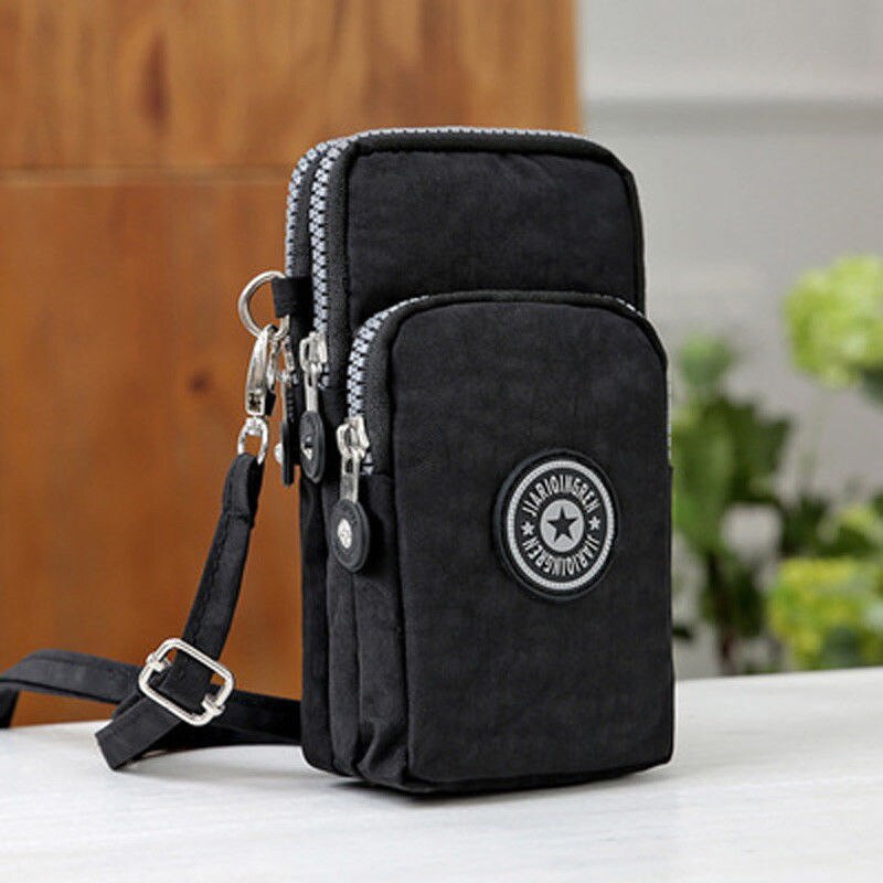 Cross-Body Mobiele Telefoon Schoudertas Pouch Case Riem Handtas Portemonnee Portemonnee: Black