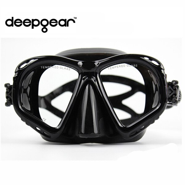 DEEPGEAR Profession scuba mask Silicone Tempered glass Adult snorkel mask Two windows scuba mask diving equipment: Full Black Mask