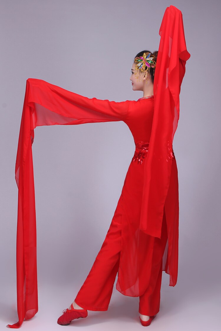 Chinese Classical Yangko Water Sleeve Dance Costume National Red Traditional Dance Fairy Folk Dress Stage Wear for Performance