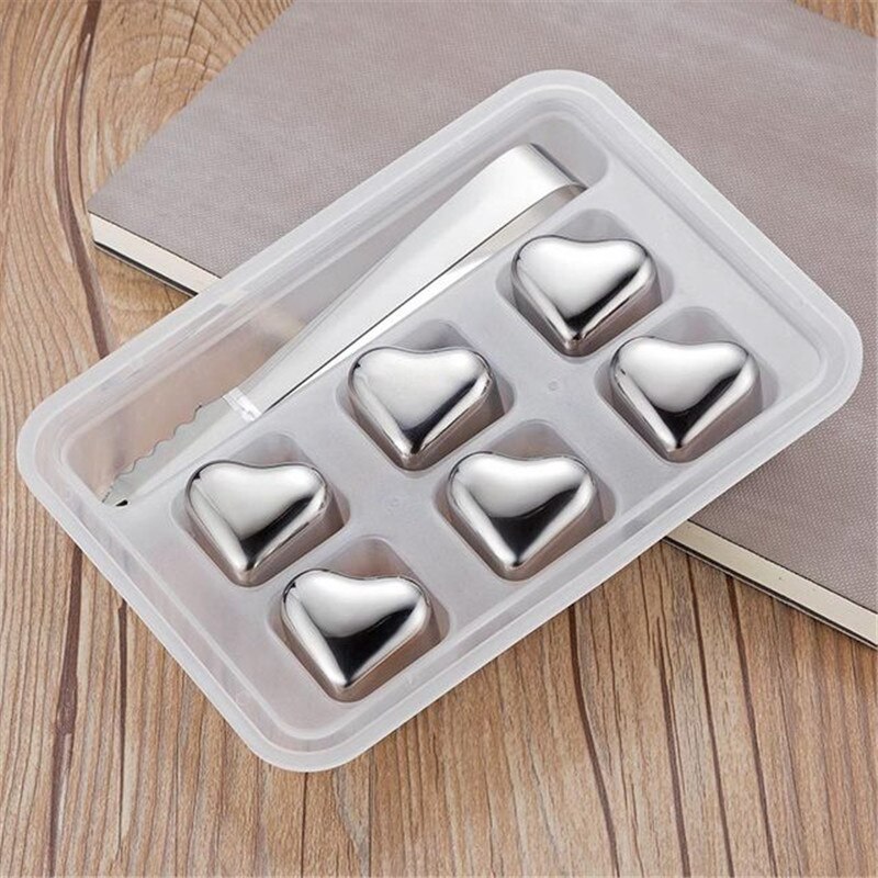 Roestvrij Whisky Rocks Ijsblokjes Bal Hart Diamanten 304 metal Herbruikbare Ijsblokjes Chilling Stenen Rotsen voor Wijn Bier Drank: Heart 6pcs Clips