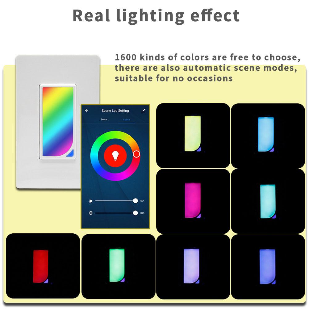 Wifi Smart Home Light Dimmer Switch LED RGB Scene 1200 Colors Light Switch Compatible with Smart Life Tuya Google Home Alexa