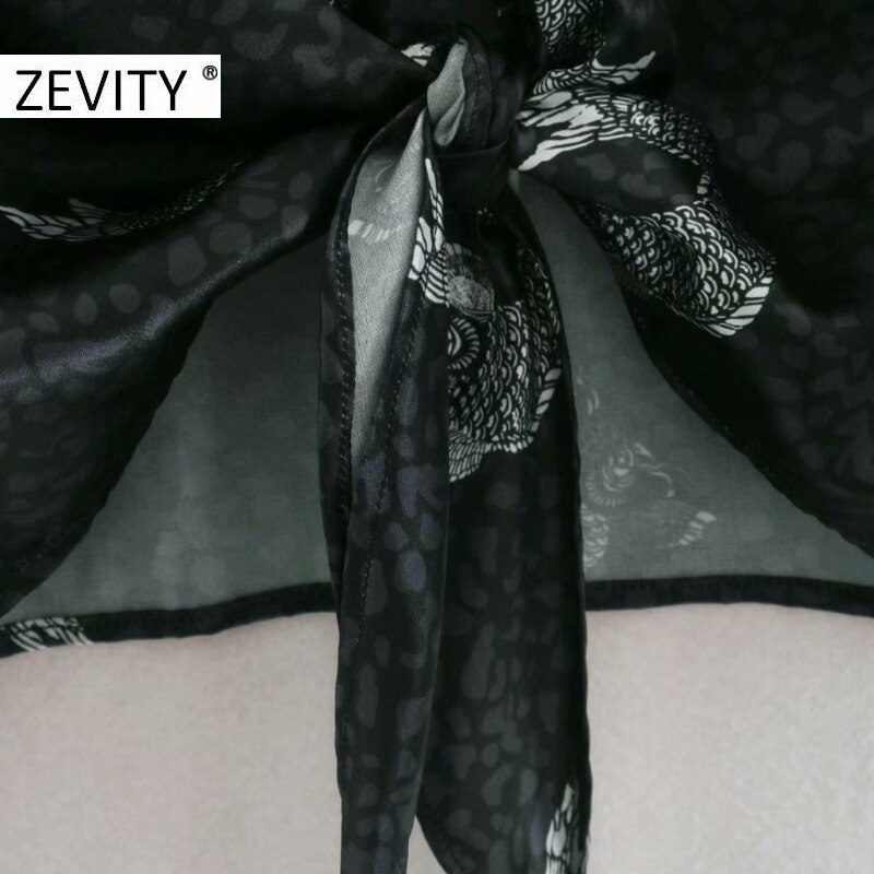 Zevity kvinnor vintage tryck fåll knuten casual kimono blus kontor dam djurmönster skjorta chic chemise blusas toppar  ls7292