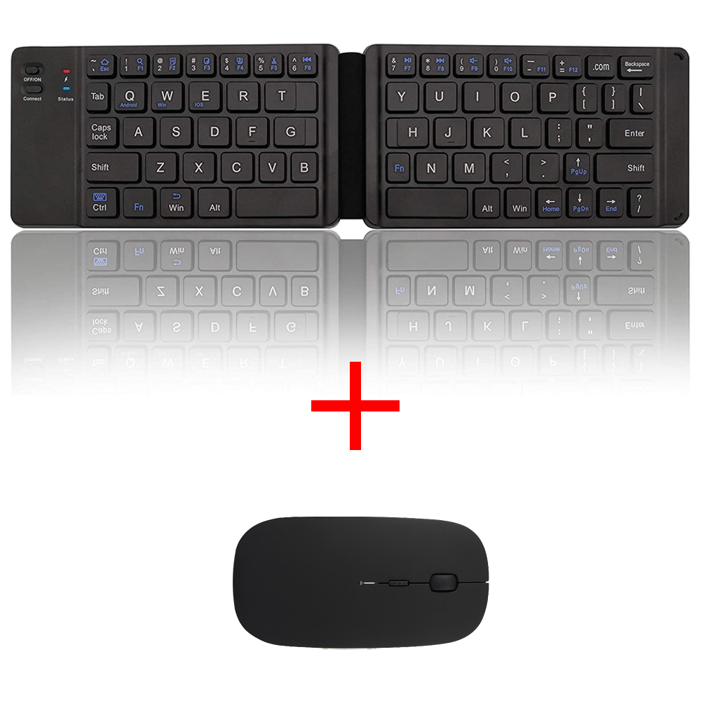 Mini Falten Bluetooth Tastatur Licht Tragbare Drahtlose Tastatur Für Smartphone Mac iOS Fenster Android Tablette Laptop mit Maus: Schwarz mit Maus