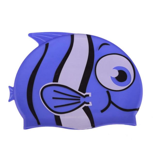 Children Cartoon Swimming Cap Silicone Diving Waterproof Swim Hat Kids Girl Boy Favor Bathing Cap With Fish Shark Pattern: darkblue