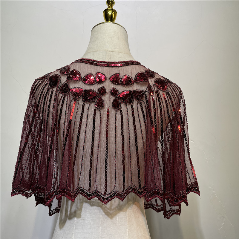 Vintage 1920s flapper xale lantejoulas frisado capa curta frisado decoração gatsby festa malha curto cobrir vestido acessório