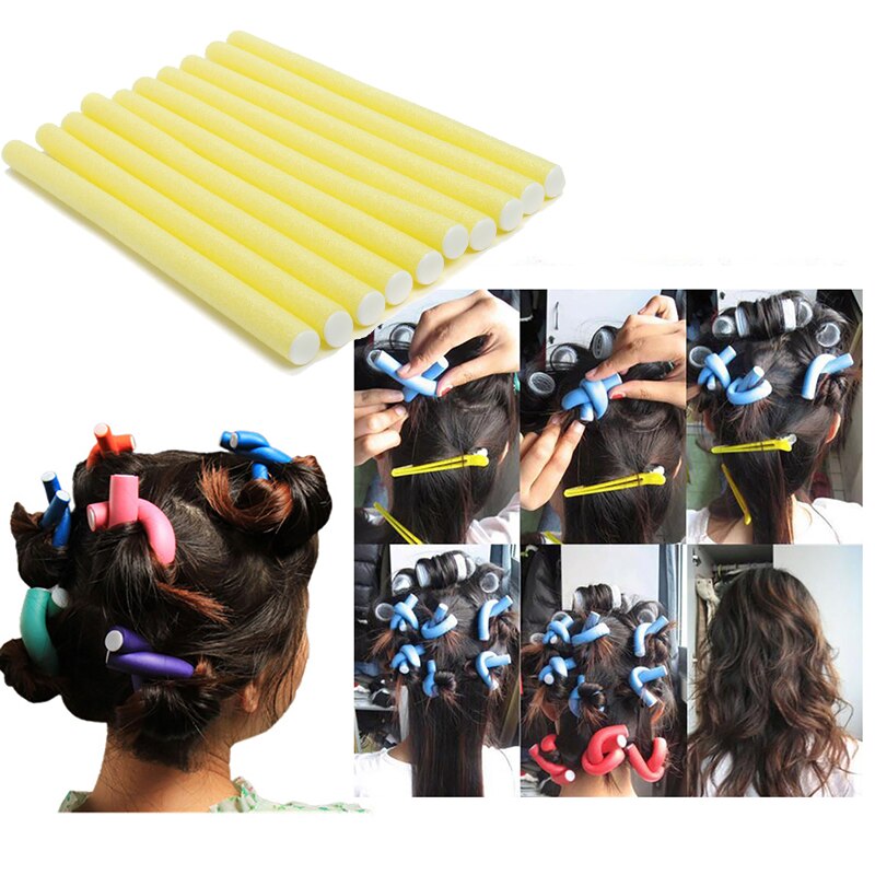 10Pcs/Pack Soft Foam Sponge Hair Roller Plastic Hair Curlers Curling Flexi Rods Bendy Sticks Strip Salon Hairstyling Care Tool