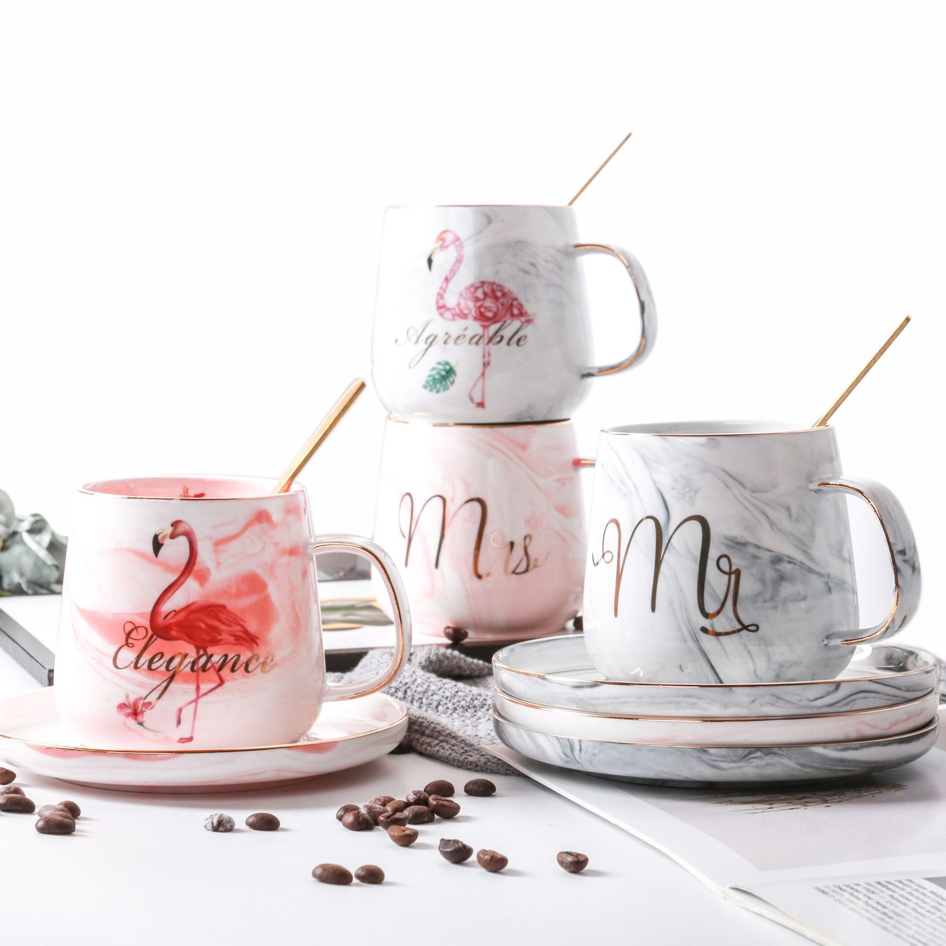 Luxury Coffee Cup Porcelain Holder Set Espresso Coffe Cups Ceramic Reusable Saucer Tazza Colazione Family Drinkware BW50BD