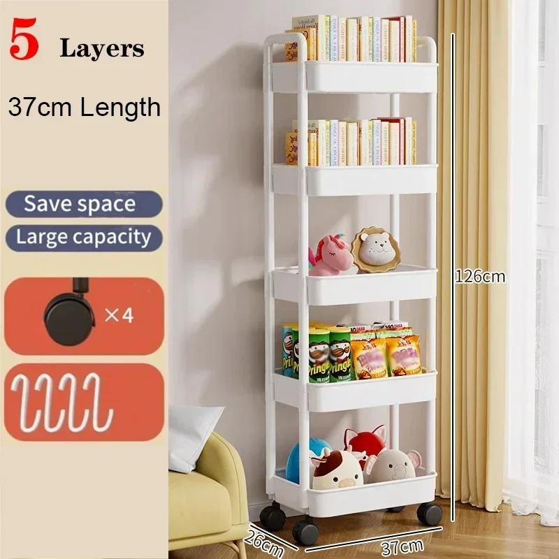 Trolley Mobile Kitchen Trolley Organizer With Wheels Gap Mobile Bookshelf Trolley Household Snacks StorageRack，Bookshelf Storage: MULTI