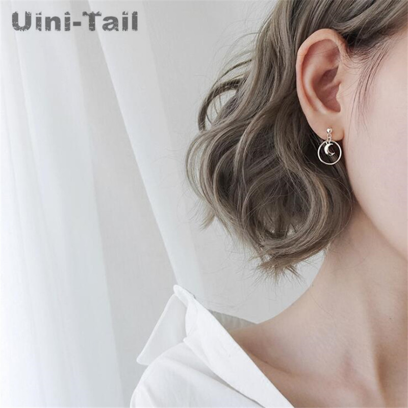 Uini-Tail 925 sterling silver moon circle earrings female temperament trend simple Korean girl ear jewelry GN942