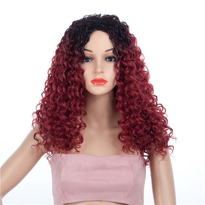 Yiyaobess 20 pulgadas marrón negro rojo Ombre pelo sintético medio largo Afro rizado peluca afroamericana pelucas para mujeres